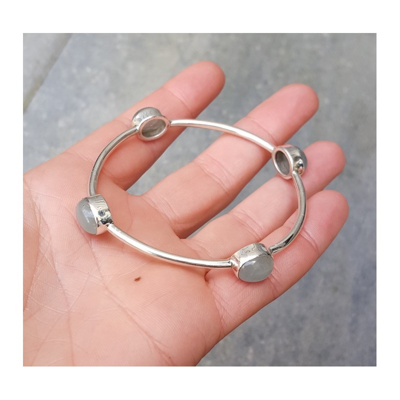 Zilveren armband / bangle gezet met Aquamarijn