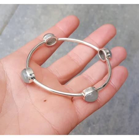 Zilveren armband / bangle gezet met Aquamarijn