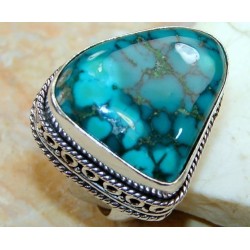 Zilveren edelsteen ring Turkoois in vintage setting maat 18.9 mm