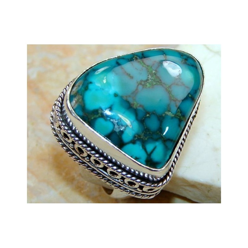 Zilveren edelsteen ring Turkoois in vintage setting maat 18.9 mm