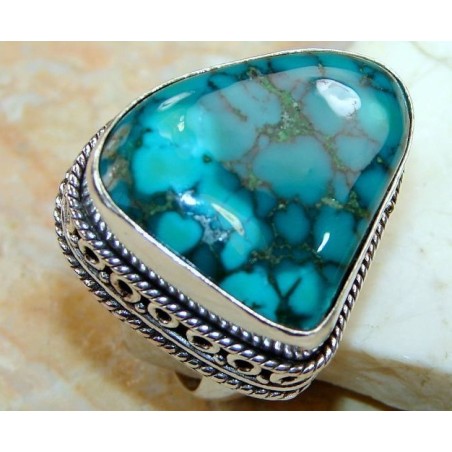 Zilveren edelsteen ring Turkoois in vintage setting maat 18.9 mm