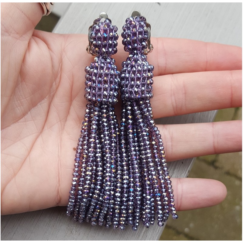 Tassel oorbellen met paarse kristallen