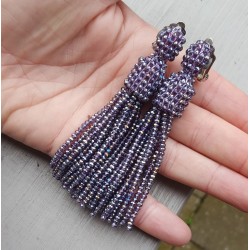 Tassel oorbellen met paarse kristallen