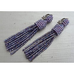Tassel oorbellen met paarse kristallen