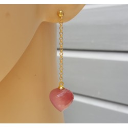 Lange oorbellen met roze Kattenoog briolet