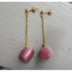 Lange oorbellen met roze Kattenoog briolet