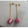 Lange oorbellen met roze Kattenoog briolet