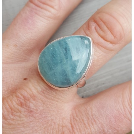 Zilveren ring gezet met druppelvormige Aquamarijn 18.5 mm