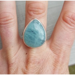 Zilveren ring gezet met druppelvormige Aquamarijn 18.5 mm