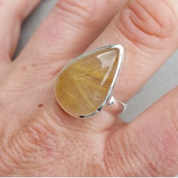 Zilveren ring met druppelvormige gouden Rutielkwarts 18.5
