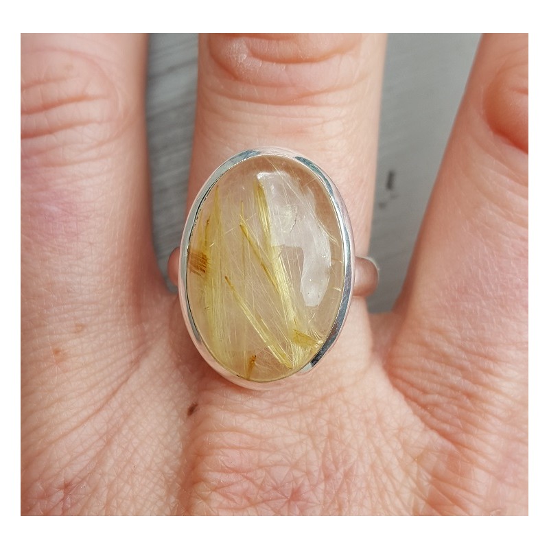 Zilveren ring met ovale gouden Rutielkwarts 19 mm
