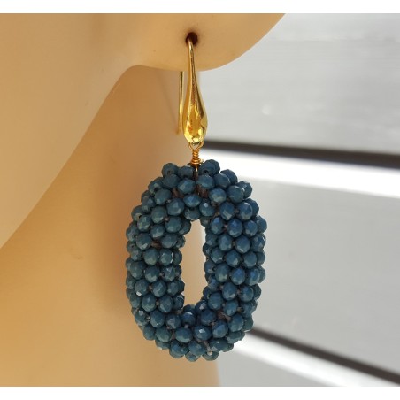 Oorbellen ovale hanger van jeans blauwe kristallen