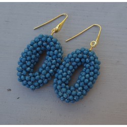 Oorbellen ovale hanger van jeans blauwe kristallen