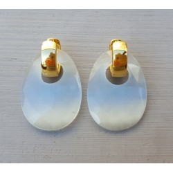 Creolen met ovale witte Kattenoog hanger