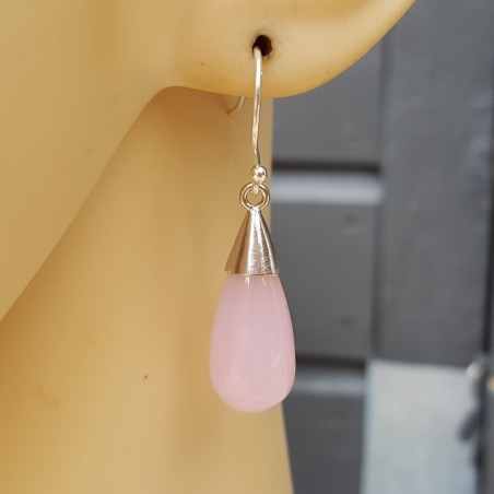 Zilveren oorbellen met druppel van roze Chalcedoon