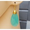 Vergulde oorbellen met grote aqua Chalcedoon briolet