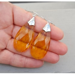 Zilveren oorbellen met grote Citrien quartz briolet