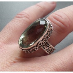 Zilveren ring groene Amethist bewerkte setting maat 17.3 mm
