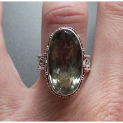 Zilveren ring groene Amethist bewerkte setting maat 17.3 mm