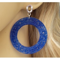 Oorbellen grote ronde uitgesneden blauwe Jade