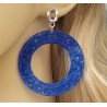 Oorbellen grote ronde uitgesneden blauwe Jade