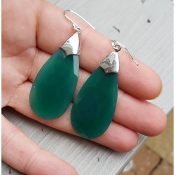 Zilveren oorbellen met grote groene Onyx briolet