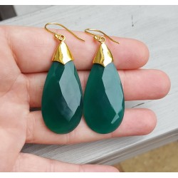 Vergulde oorbellen met grote groene Onyx briolet