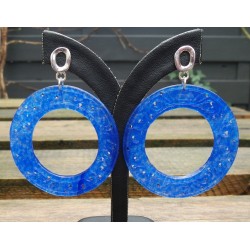 Oorbellen grote ronde uitgesneden blauwe Jade