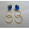 Vergulde oorbellen met blauwe Kattenoog en gouden ringen