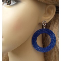 Oorbellen grote ronde uitgesneden blauwe Jade