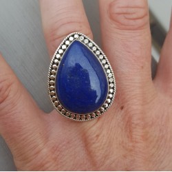 Zilveren ring gezet met druppelvormige Lapis Lazuli verstelbaar