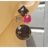 Vergulde oorbellen met Chalcedoon, Labradoriet en Onyx