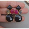 Vergulde oorbellen met Chalcedoon, Labradoriet en Onyx
