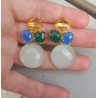 Vergulde oorbellen met Chalcedoon, groene Onyx en Citrien quartz