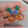Vergulde oorbellen met Champagne Topaas, Chalcedoon en Onyx