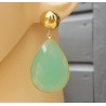 Vergulde oorbellen grote aqua Chalcedoon briolet