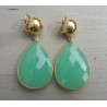 Vergulde oorbellen grote aqua Chalcedoon briolet