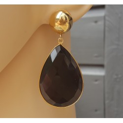 Vergulde oorbellen grote zwarte Onyx briolet