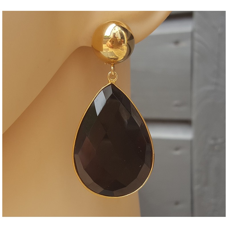 Vergulde oorbellen grote zwarte Onyx briolet