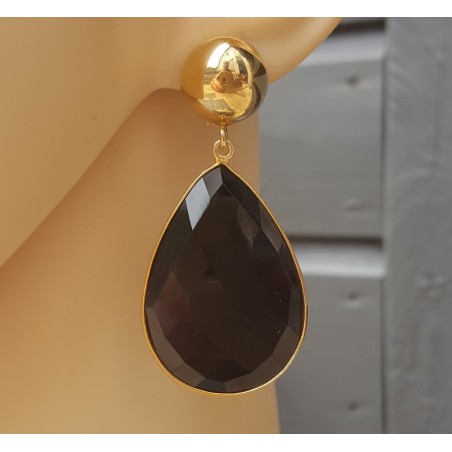 Vergulde oorbellen grote zwarte Onyx briolet