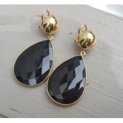 Vergulde oorbellen grote zwarte Onyx briolet