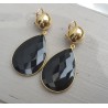 Vergulde oorbellen grote zwarte Onyx briolet