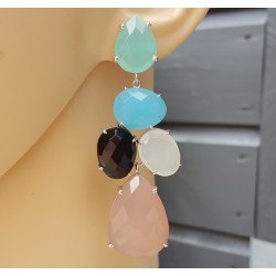 Zilveren oorbellen met zwarte Onyx en Chalcedoon