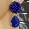 Vergulde oorbellen met blauwe kraaltjes en blauw Chalcedoon briolet