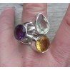 Zilveren ring gezet met Citrien, Amethist en groene Amethist 18