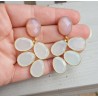 Vergulde oorbellen met wit en roze Chalcedoon