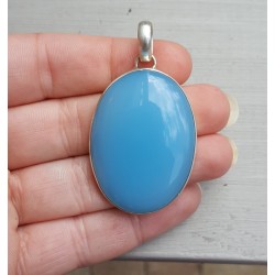 Zilveren hanger met ovale blauwe Chalcedoon