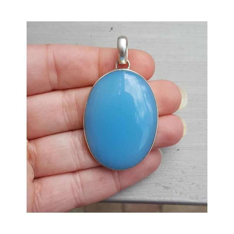 Zilveren hanger met ovale blauwe Chalcedoon