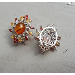 Zilveren oorbellen met Amber, Granaat, Citrien en Smokey Topaas