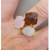 Vergulde ring met Maansteen, Chalcedoon en Smokey Topaas verstelbaar